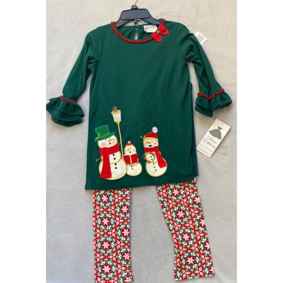 Rare Editions 10 Christmas holiday Snowman carolers legging tunic ruffle set NWT - Picture 1 of 6